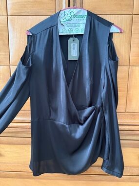 AllSaints Black Cold-Shoulder Wrap Top